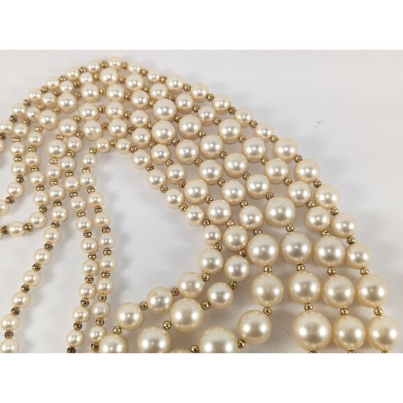 Faux Pearls Long Triple Strand Gold Tone Spacer Beads - Picture 2 of 11